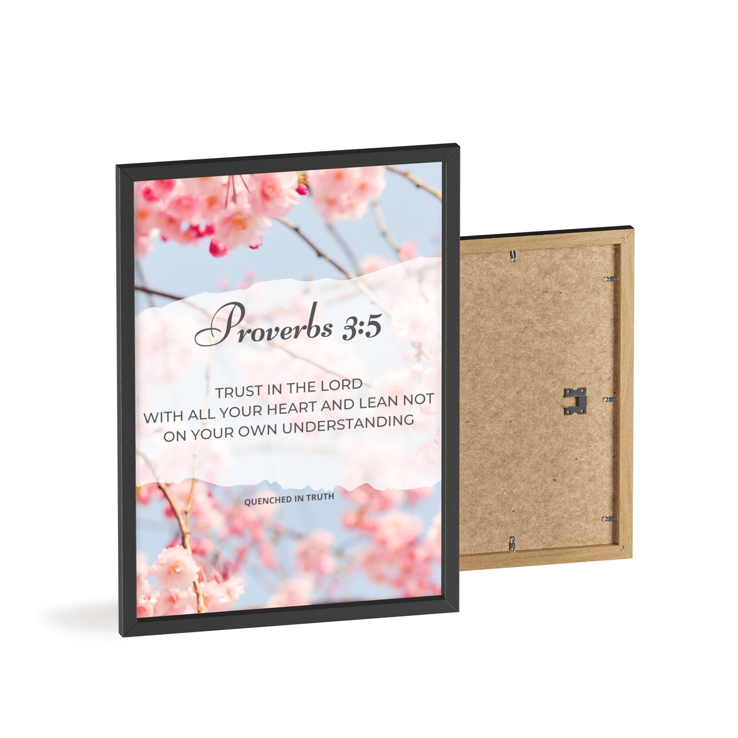 Floral Inspirational Quote Poster with Wooden Frame - Proverbs 3:5 Wall Art