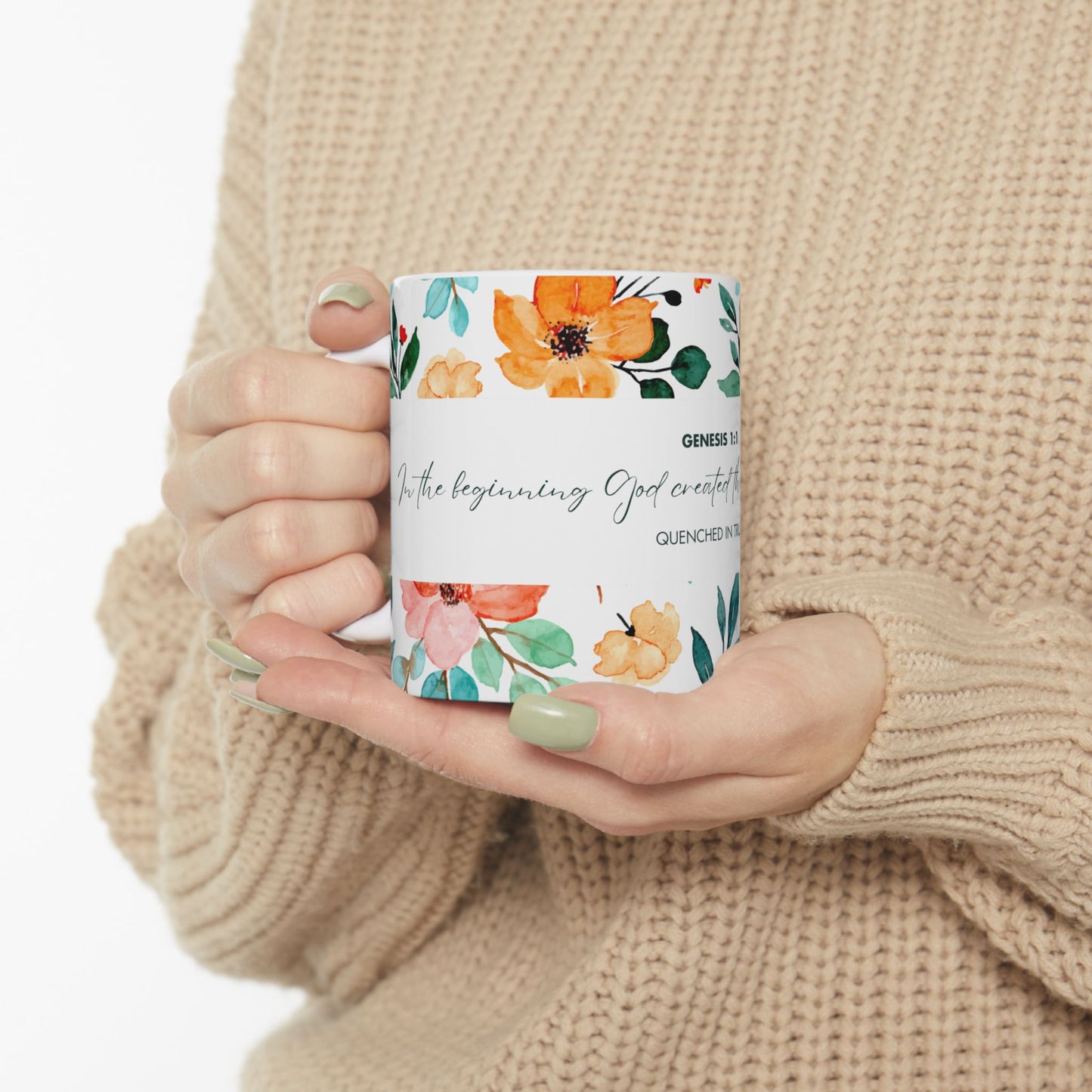 Floral Scripture Ceramic Mug - Perfect for Inspirational Gifts or Morning Coffee