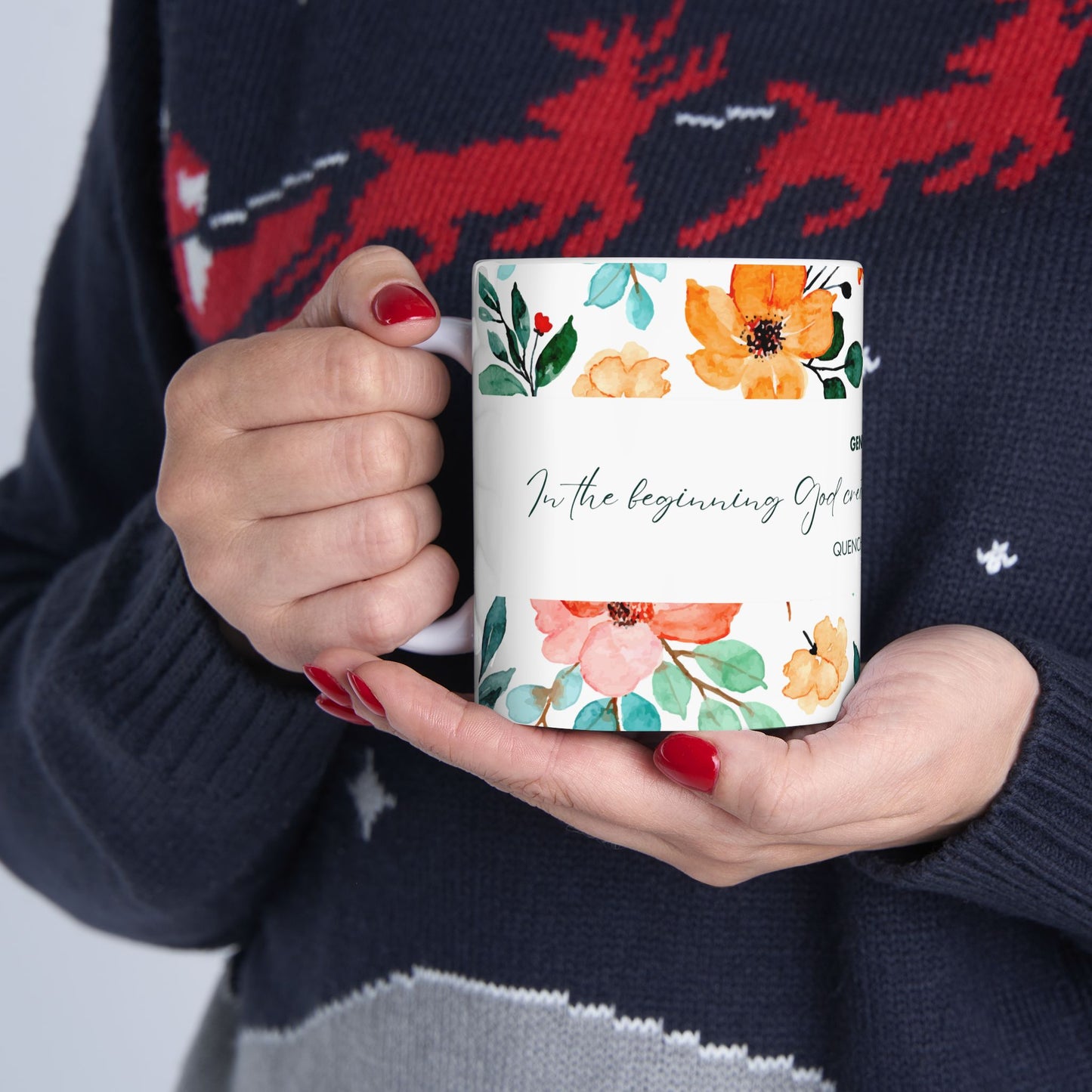 Floral Scripture Ceramic Mug - Perfect for Inspirational Gifts or Morning Coffee