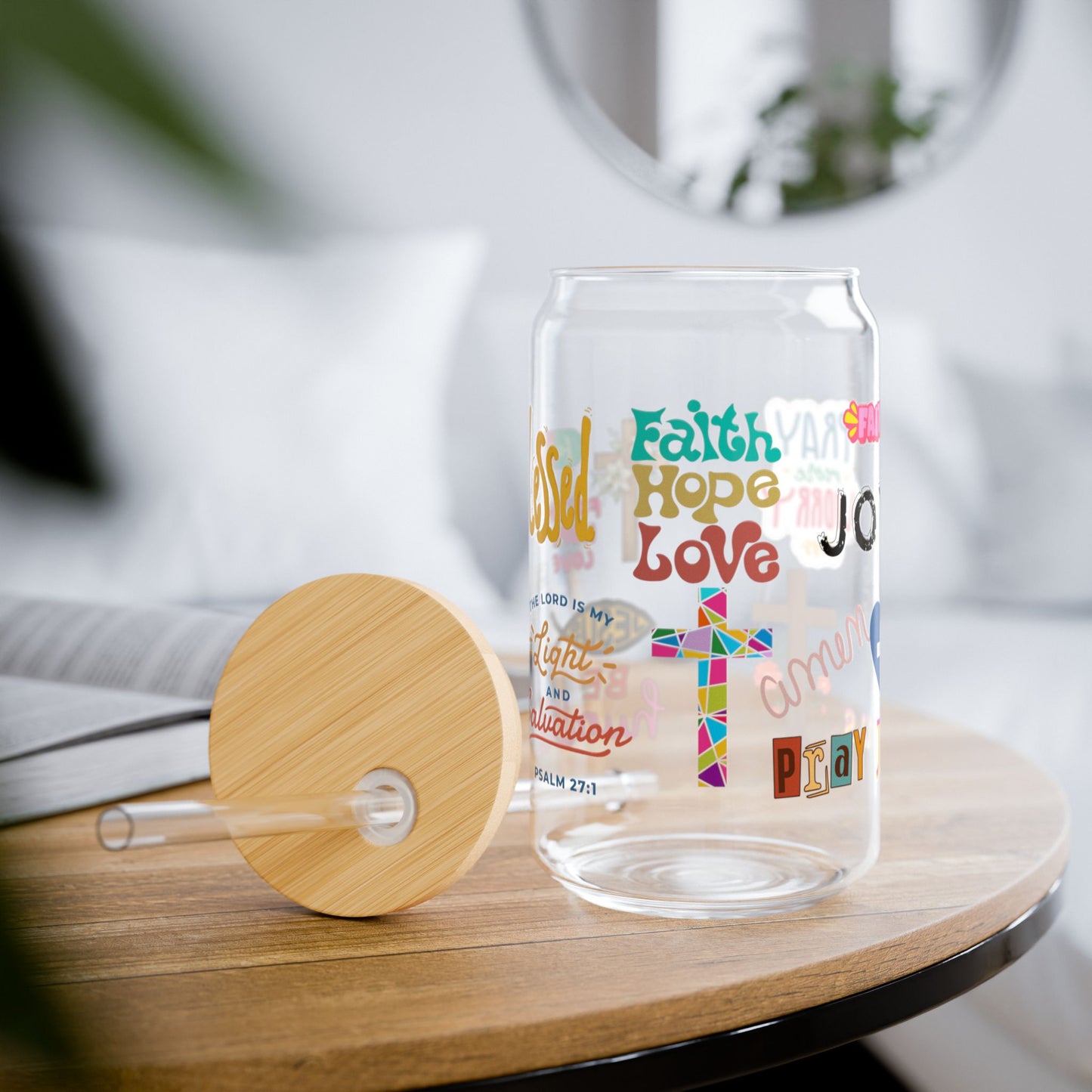 Christian Inspiring Sipper Glass - 16oz | Faith, Hope, Love Design