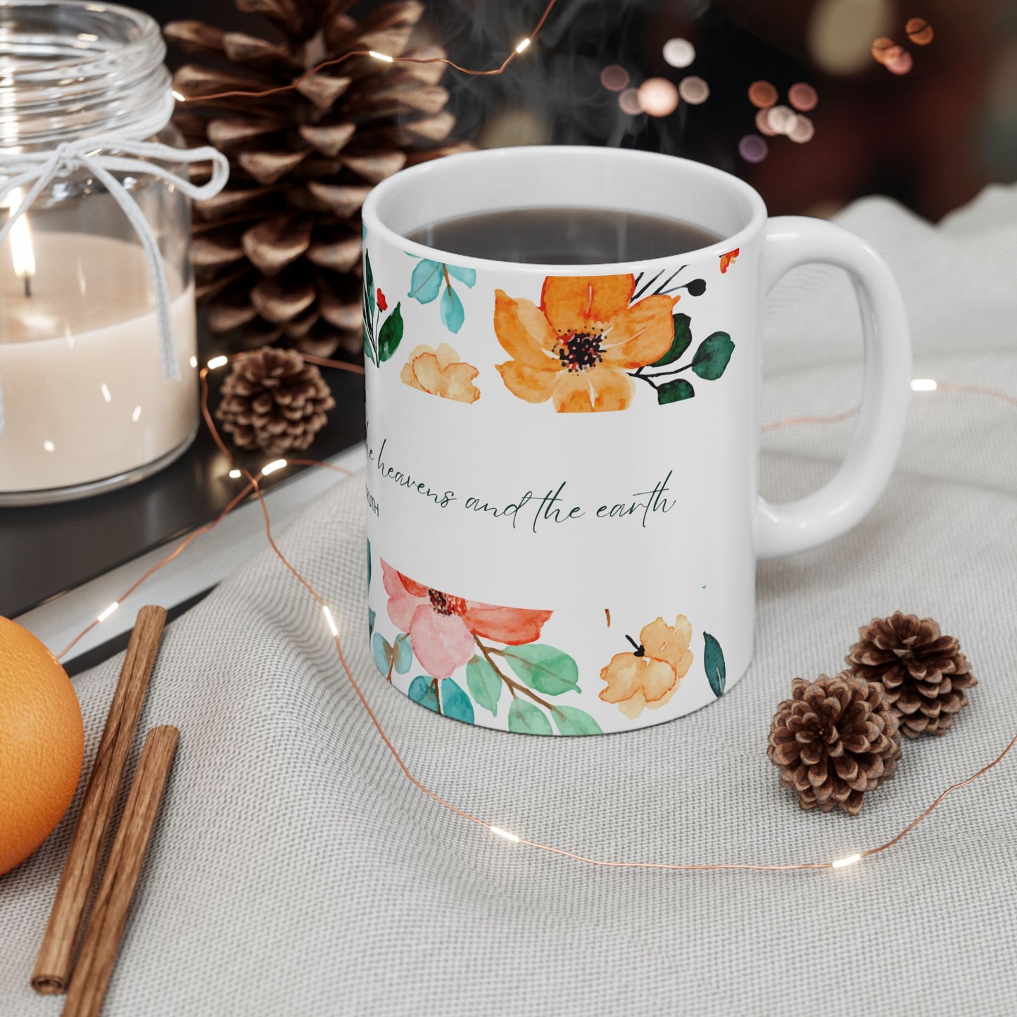 Floral Scripture Ceramic Mug - Perfect for Inspirational Gifts or Morning Coffee