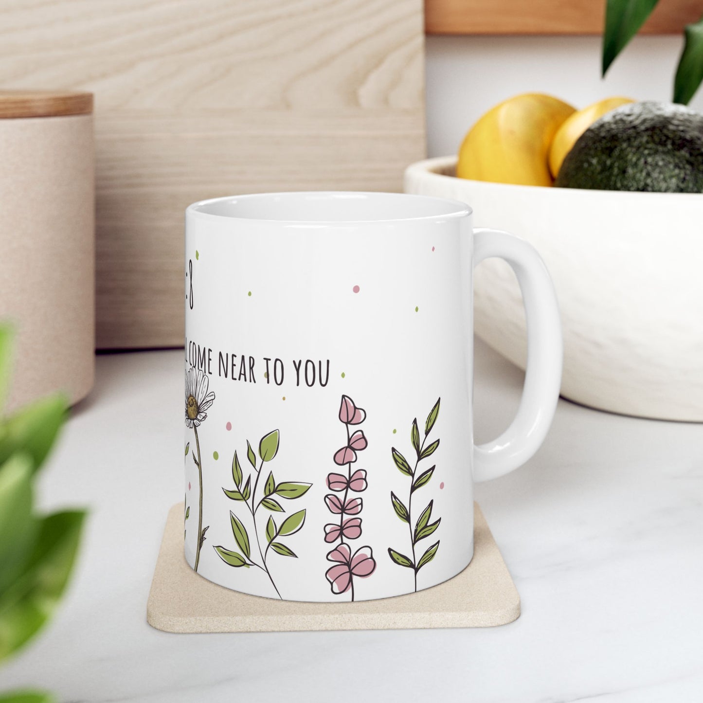 Floral Scripture Ceramic Mug - Perfect for Inspirational Gifts or Morning Coffee