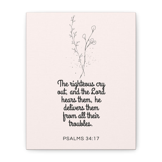 Inspirational Wall Art - Psalms 34:17 Canvas