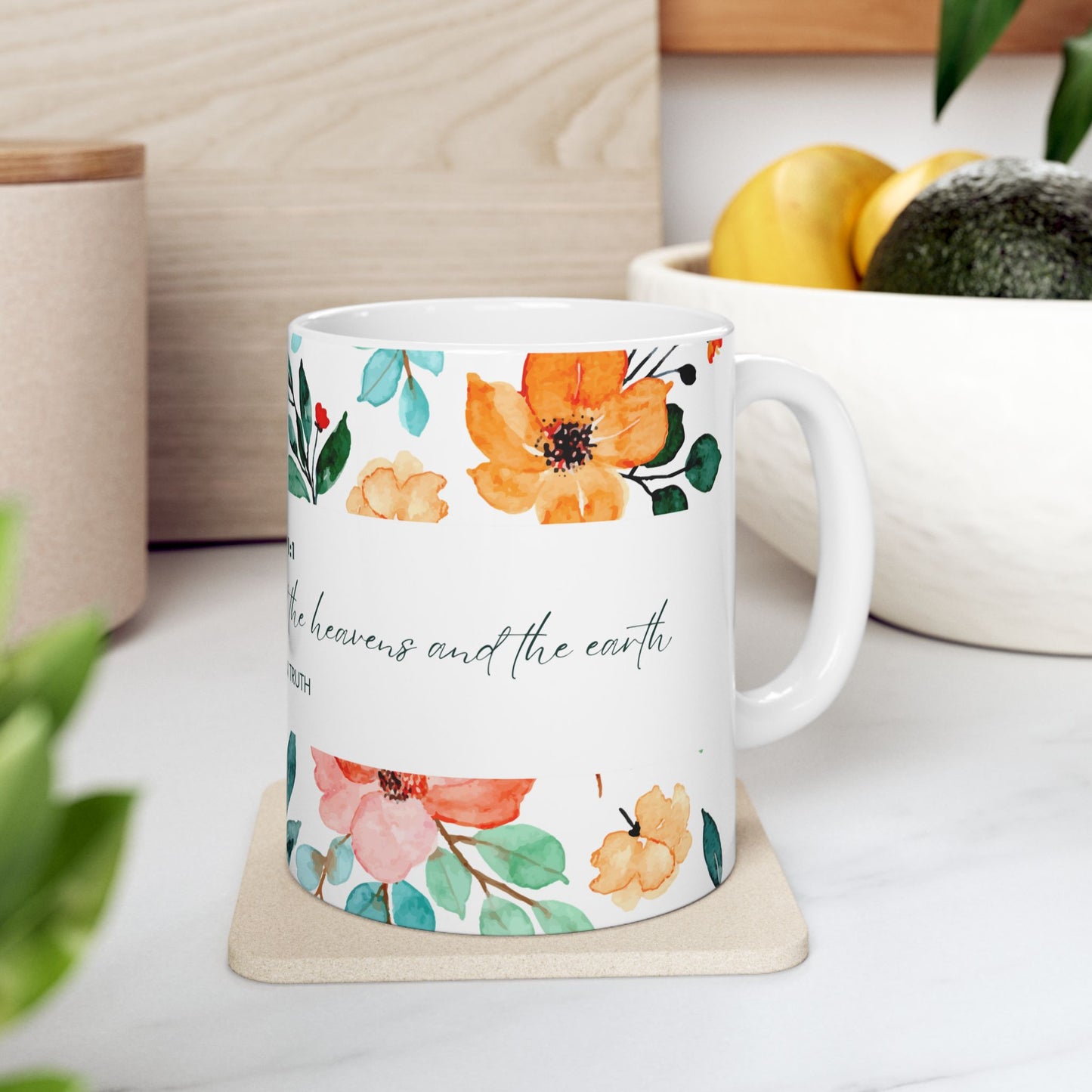 Floral Scripture Ceramic Mug - Perfect for Inspirational Gifts or Morning Coffee