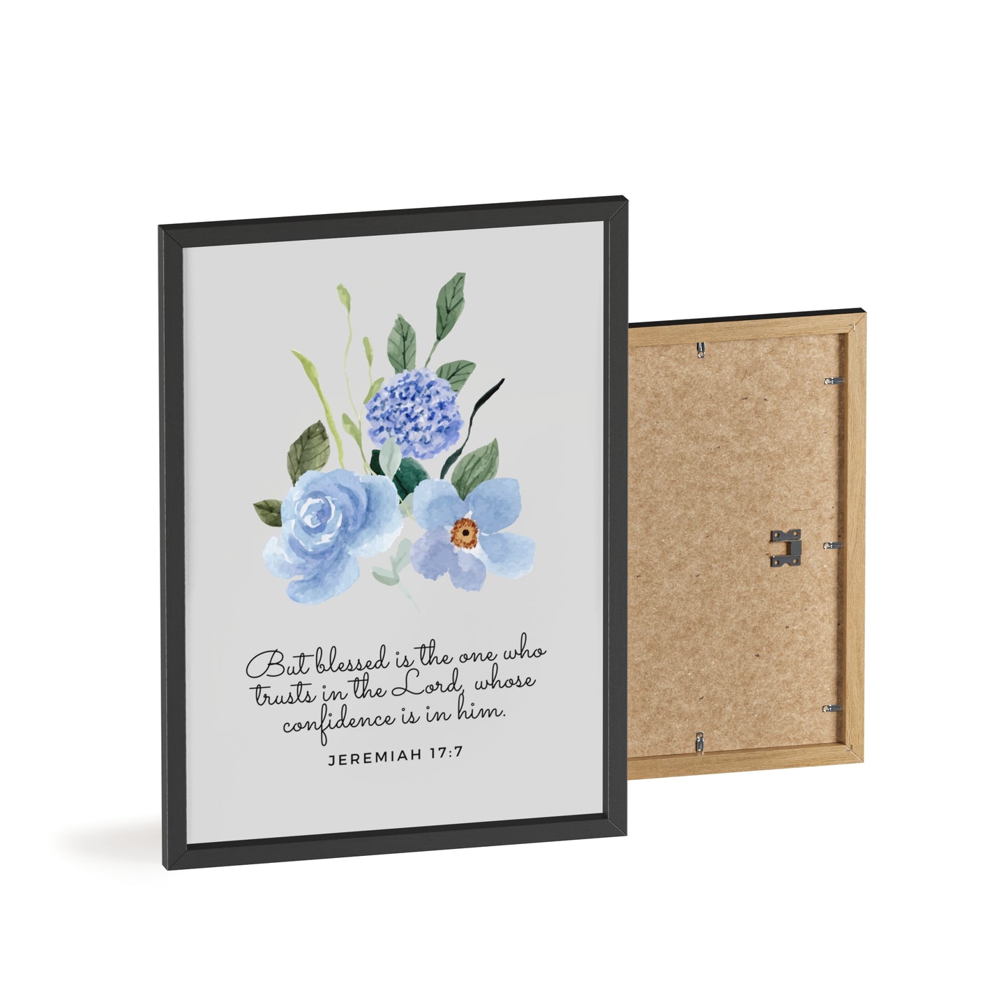 Floral Inspirational Quote Poster with Wooden Frame - Jeremiah 17:7 Wall Art